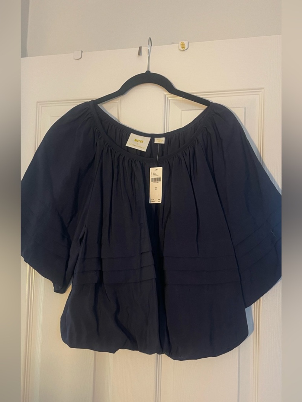 Anthropologie Navy Short-Sleeve Pintuck Peasant Blouse